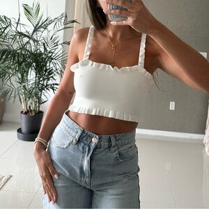 White crop top with ruffles strap